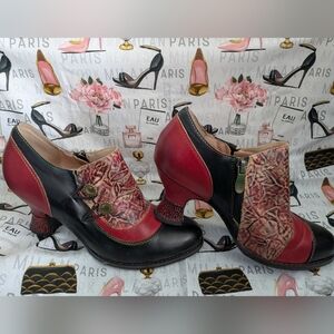 L'Artiste by Spring Step Red/Black Ophitia Demi-Boots Sz. 38